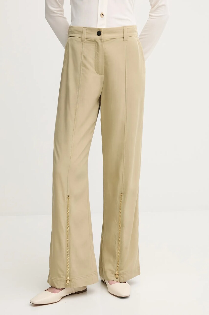 Sisley pantaloni culoarea verde, drept, high waist, 47ICLF06O