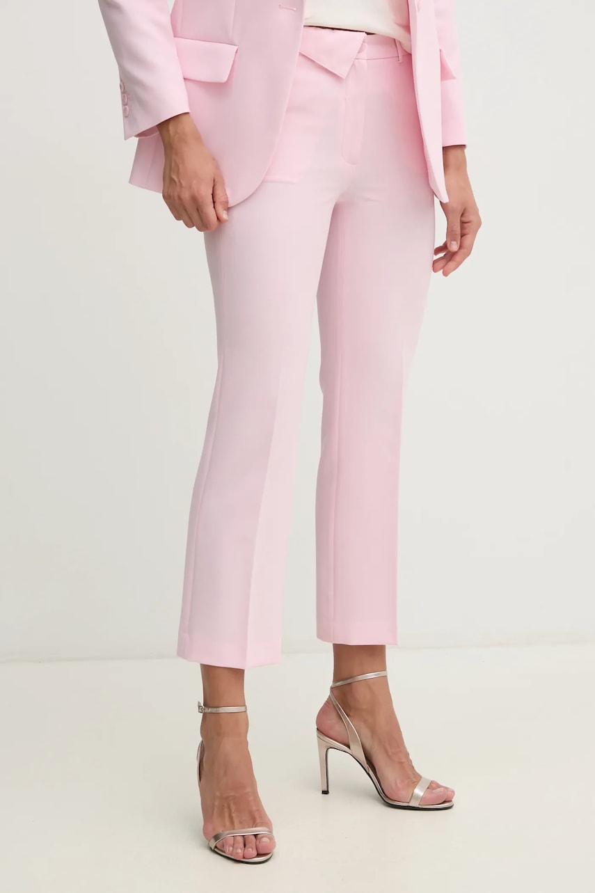 Sisley pantaloni femei, culoarea roz, fason tigareta, high waist, 4OQLLF06Q Sisley pantaloni femei, culoarea roz, fason tigareta, high waist, 4OQLLF06Q