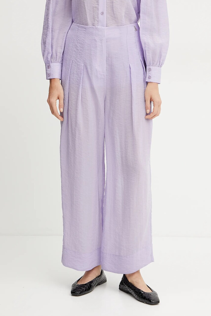 Levně Kalhoty Patrizia Pepe dámské, fialová barva, široké, high waist, 2P1668 A600