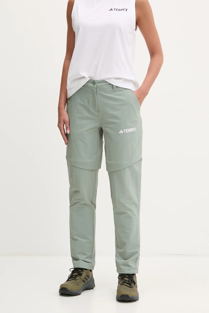 adidas TERREX pantaloni sport Multi Zip Off femei, culoarea verde, JG3714 adidas TERREX pantaloni sport Multi Zip Off femei, culoarea verde, JG3714