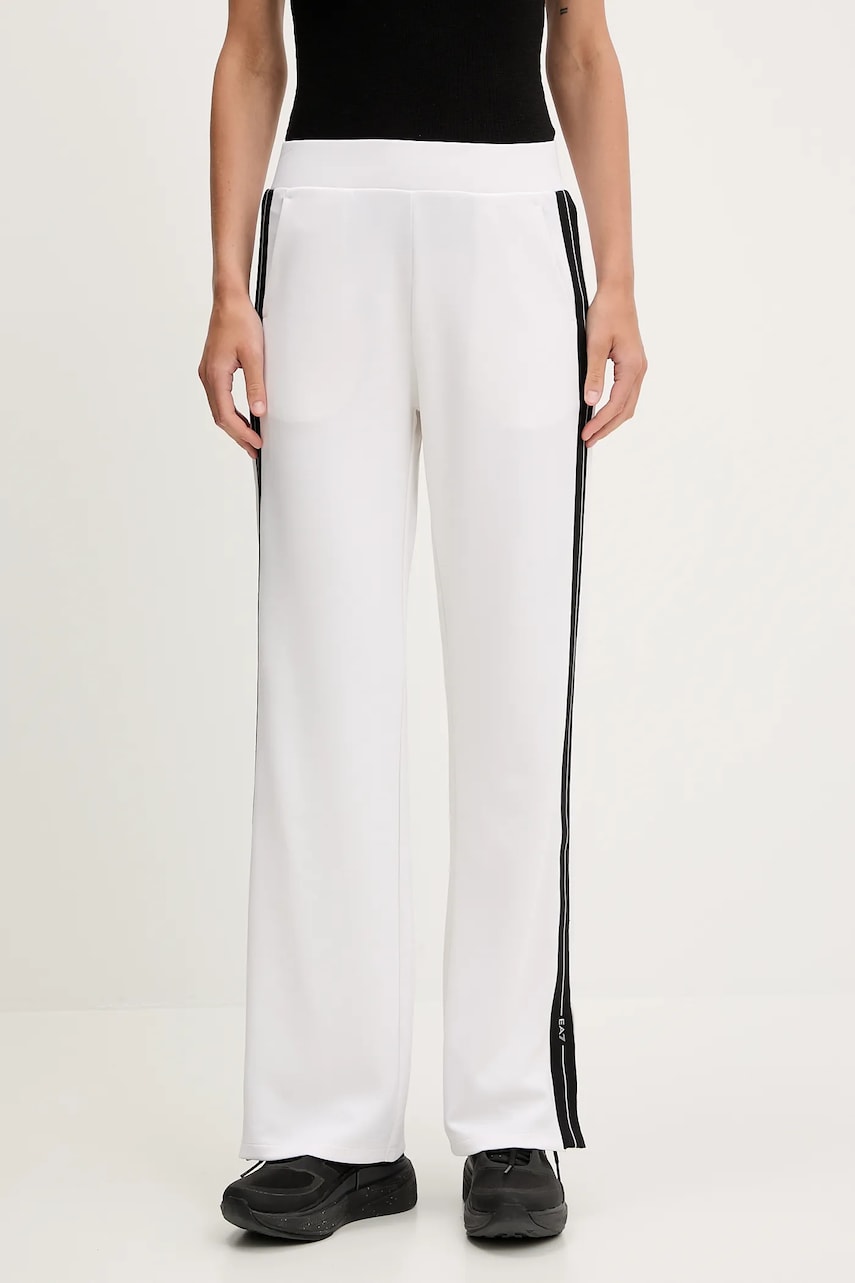 Levně Tepláky EA7 Emporio Armani dámské, bílá barva, s aplikací, AF12643.7W000174
