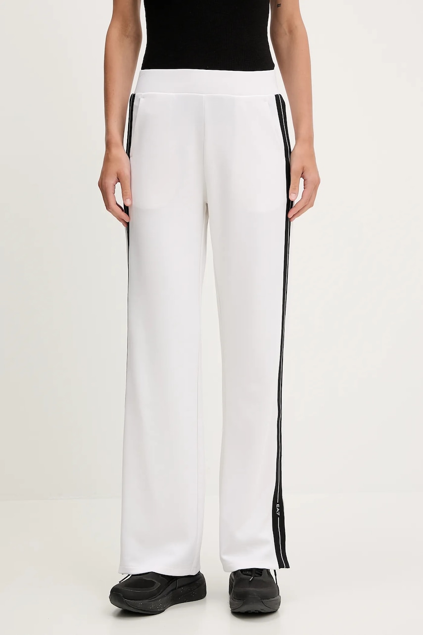 EA7 Emporio Armani pantaloni de trening culoarea alb, cu imprimeu, AF12643.7W000174