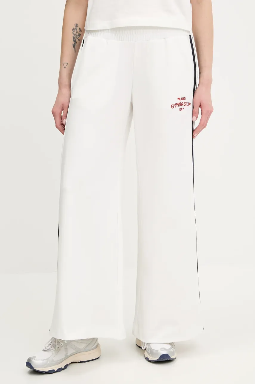 Levně Tepláky EA7 Emporio Armani dámské, bílá barva, s aplikací, AF12114.7W000152