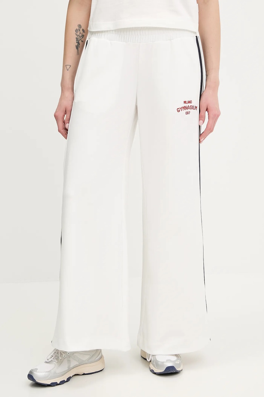 EA7 Emporio Armani pantaloni de trening culoarea alb, cu imprimeu, AF12114.7W000152
