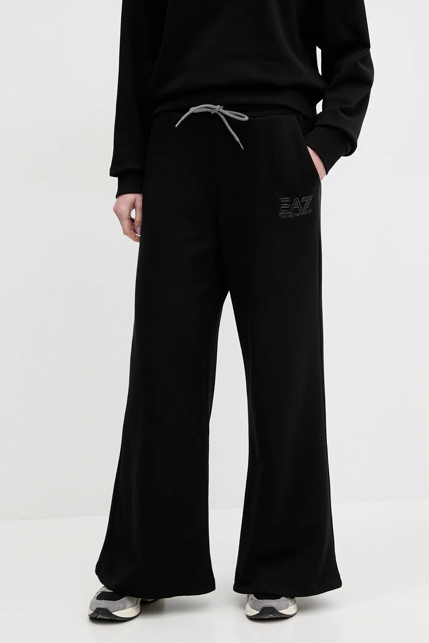 Levně Tepláky EA7 Emporio Armani dámské, černá barva, s potiskem, AF12473.7W000106