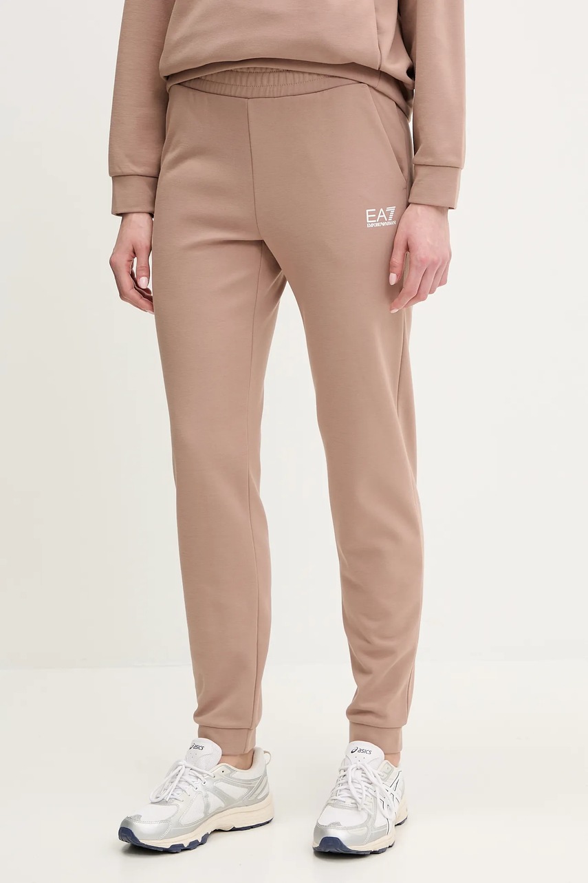 EA7 Emporio Armani pantaloni de trening culoarea maro, cu imprimeu, AF10443.7W000075