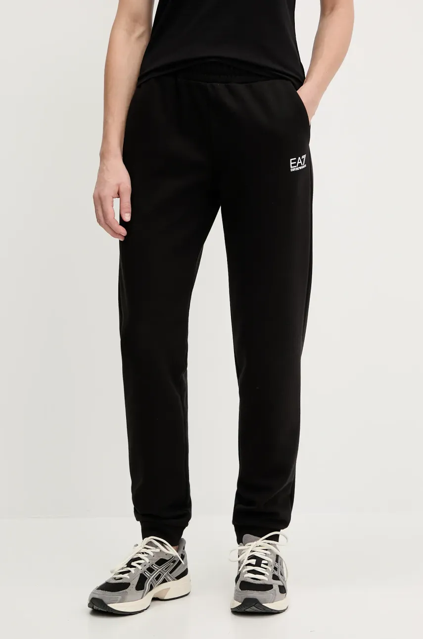 Levně Tepláky EA7 Emporio Armani dámské, černá barva, s potiskem, AF10443.7W000075