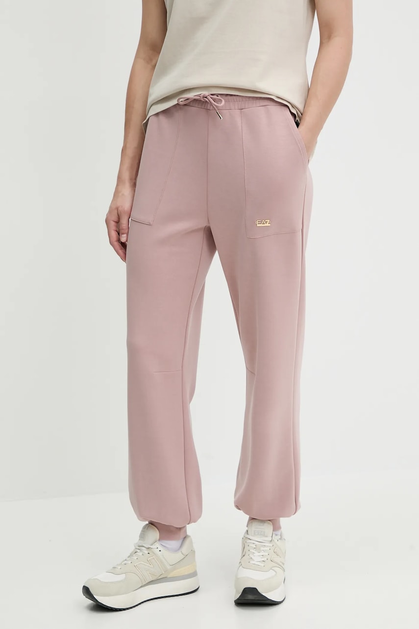 Levně Tepláky EA7 Emporio Armani dámské, růžová barva, AF12643.7W000193