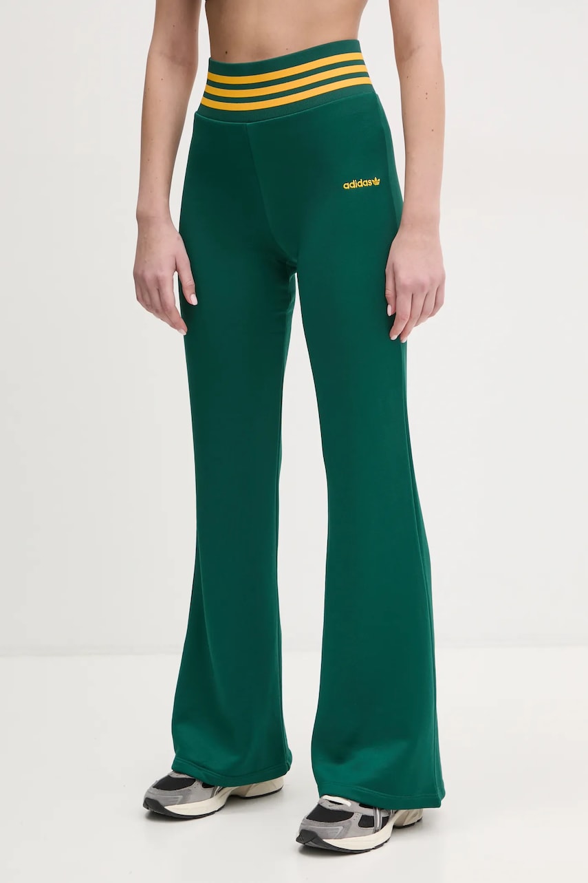 adidas Originals pantaloni de trening FLARED PANTS femei, culoarea verde, cu imprimeu, JC7689 adidas Originals pantaloni de trening FLARED PANTS femei, culoarea verde, cu imprimeu, JC7689