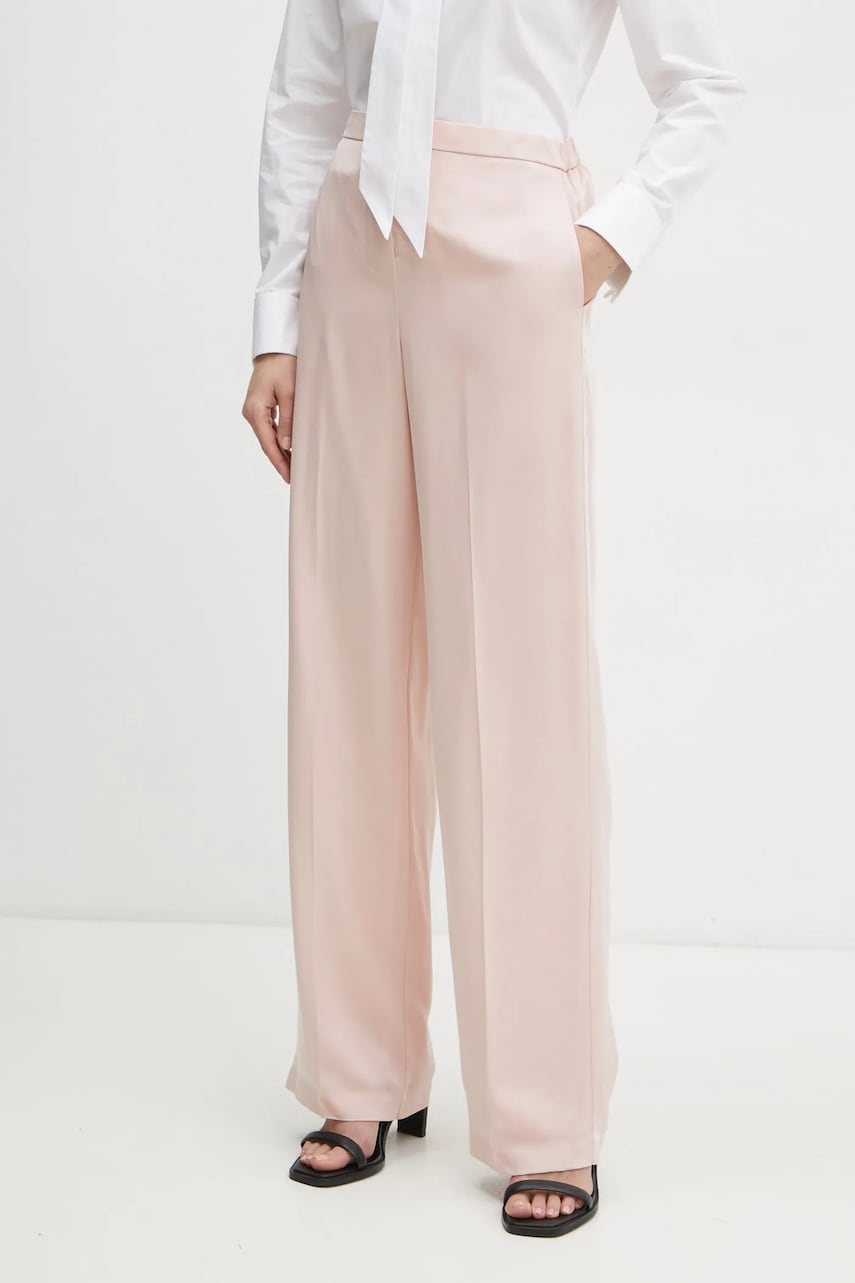 Theory pantaloni de matase culoarea roz, drept, high waist, K0502208 Theory pantaloni de matase culoarea roz, drept, high waist, K0502208