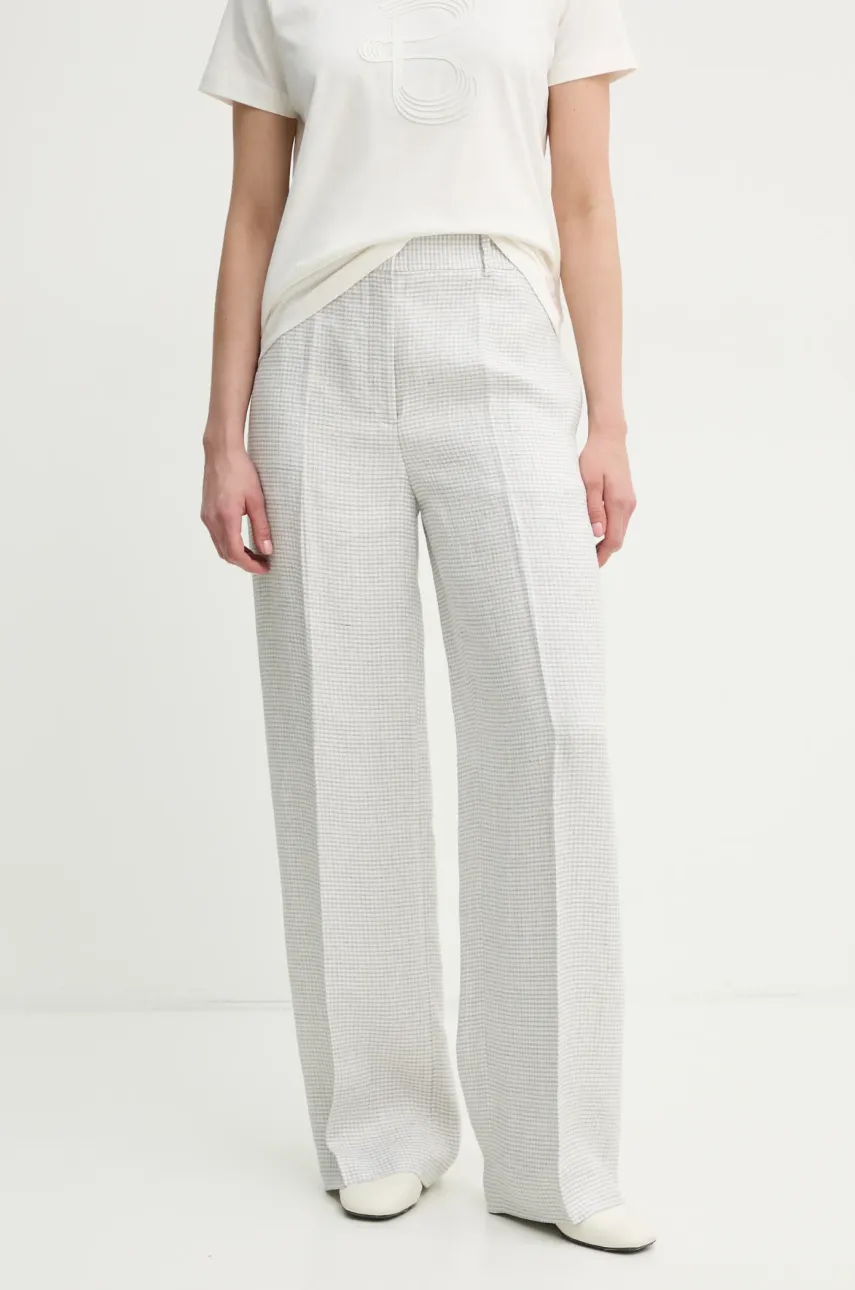 Theory pantaloni din in culoarea gri, drept, high waist, O1103203