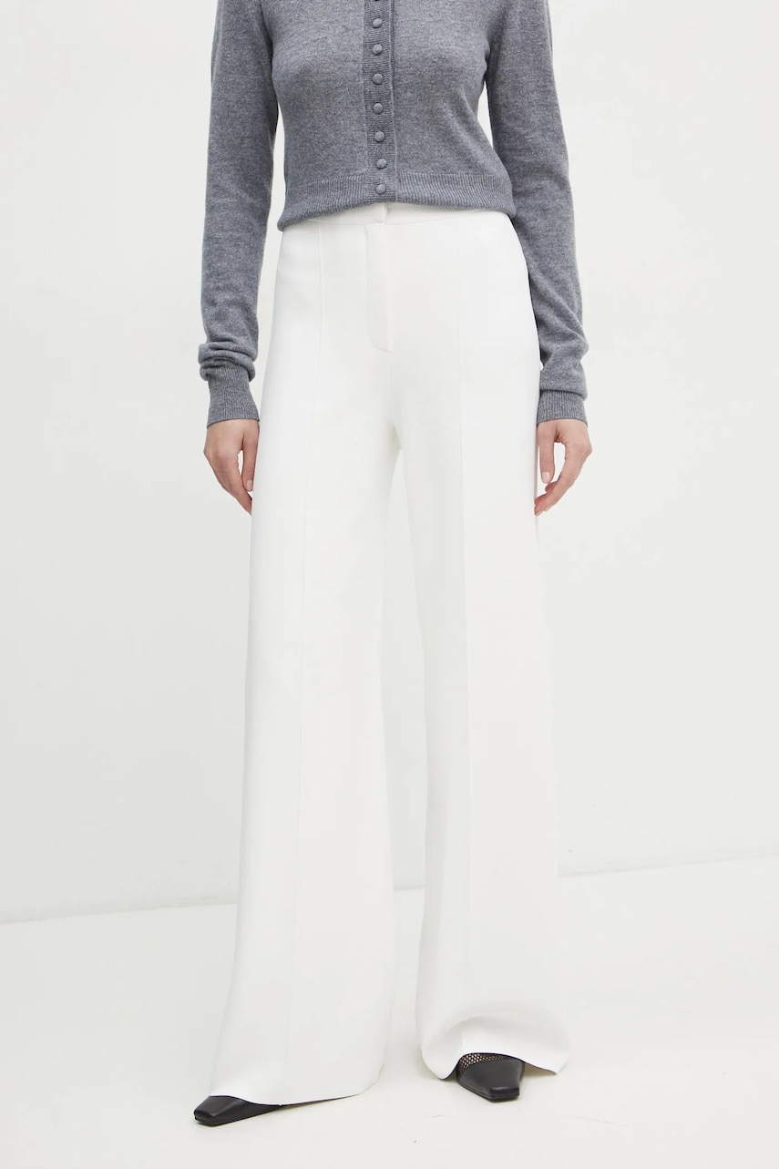 Theory pantaloni femei, culoarea bej, lat, high waist, O1116709 Theory pantaloni femei, culoarea bej, lat, high waist, O1116709