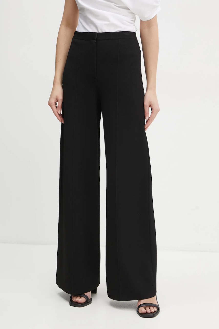 Theory pantaloni femei, culoarea negru, lat, high waist, O1116709 Theory pantaloni femei, culoarea negru, lat, high waist, O1116709