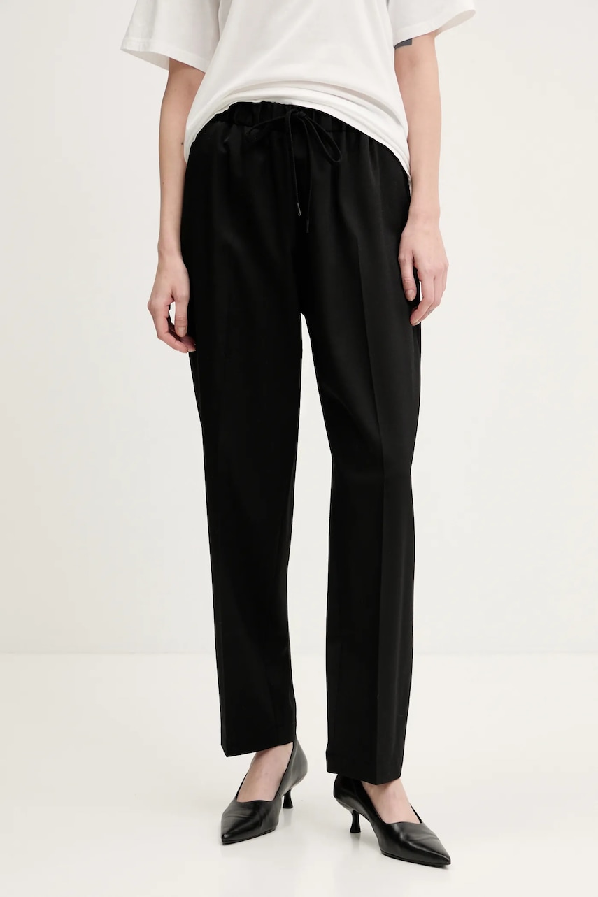MM6 Maison Margiela pantaloni din lana femei, culoarea negru, drept, high waist, S52KA0512.M35153 MM6 Maison Margiela pantaloni din lana femei, culoarea negru, drept, high waist, S52KA0512.M35153