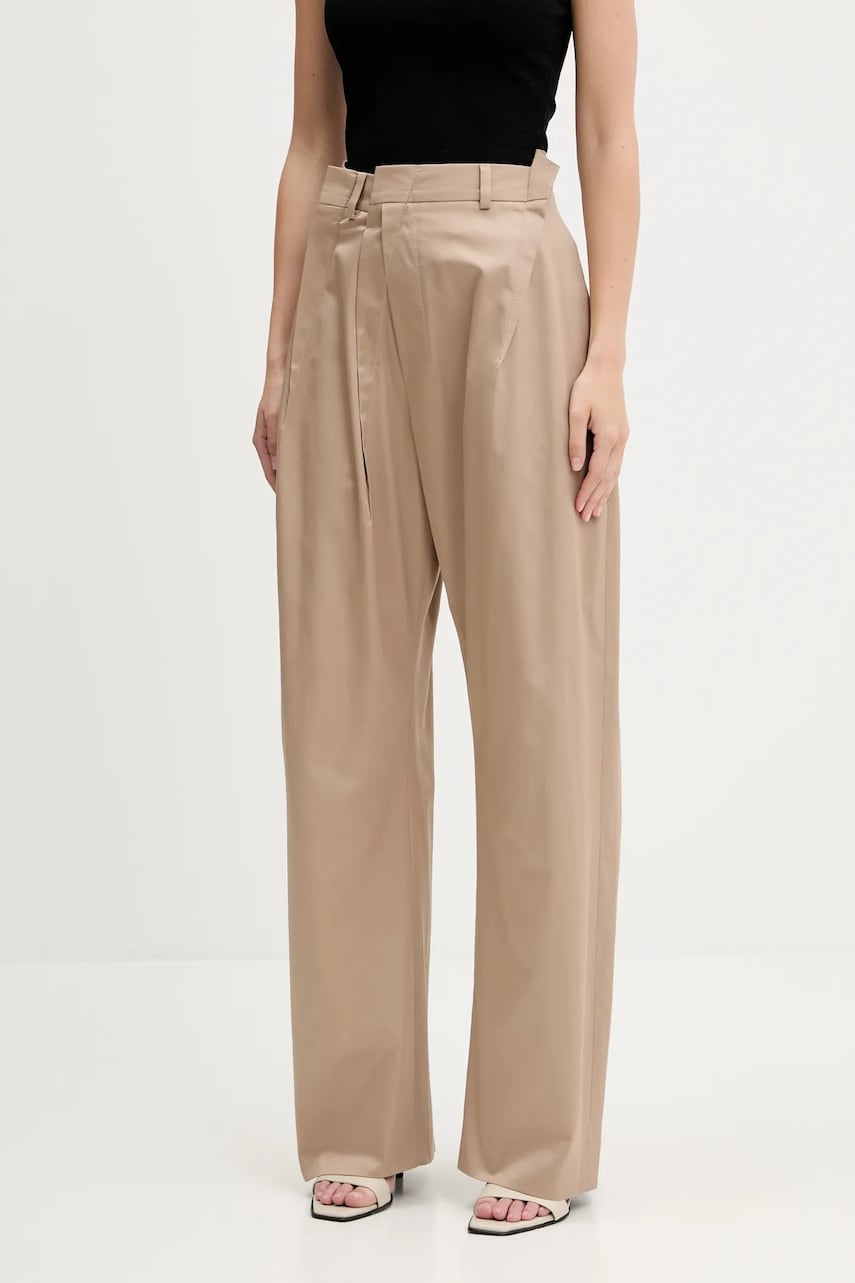 MM6 Maison Margiela pantaloni de bumbac culoarea bej, lat, high waist, S52KA0534.M35368