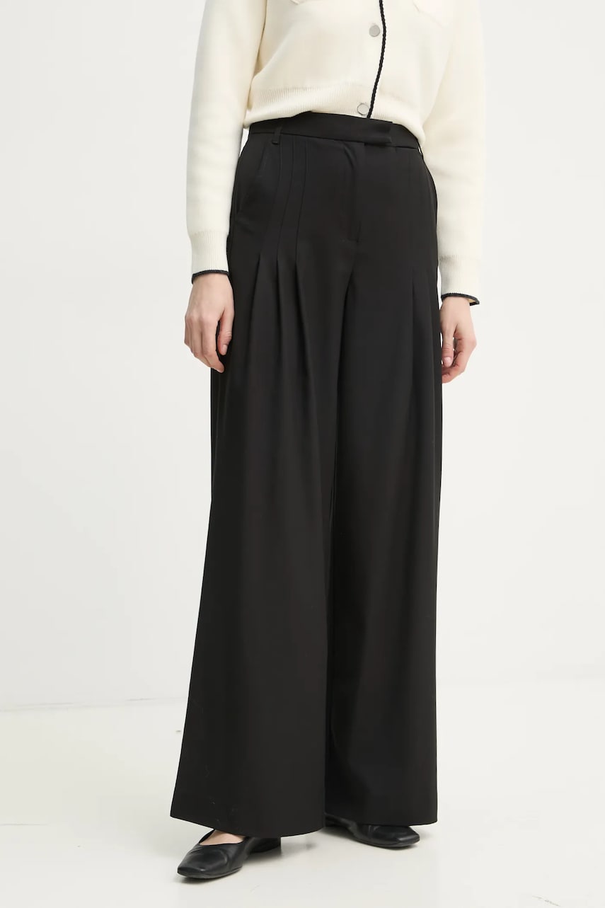 Remain pantaloni din lana culoarea negru, lat, high waist, 502322100 Remain pantaloni din lana culoarea negru, lat, high waist, 502322100