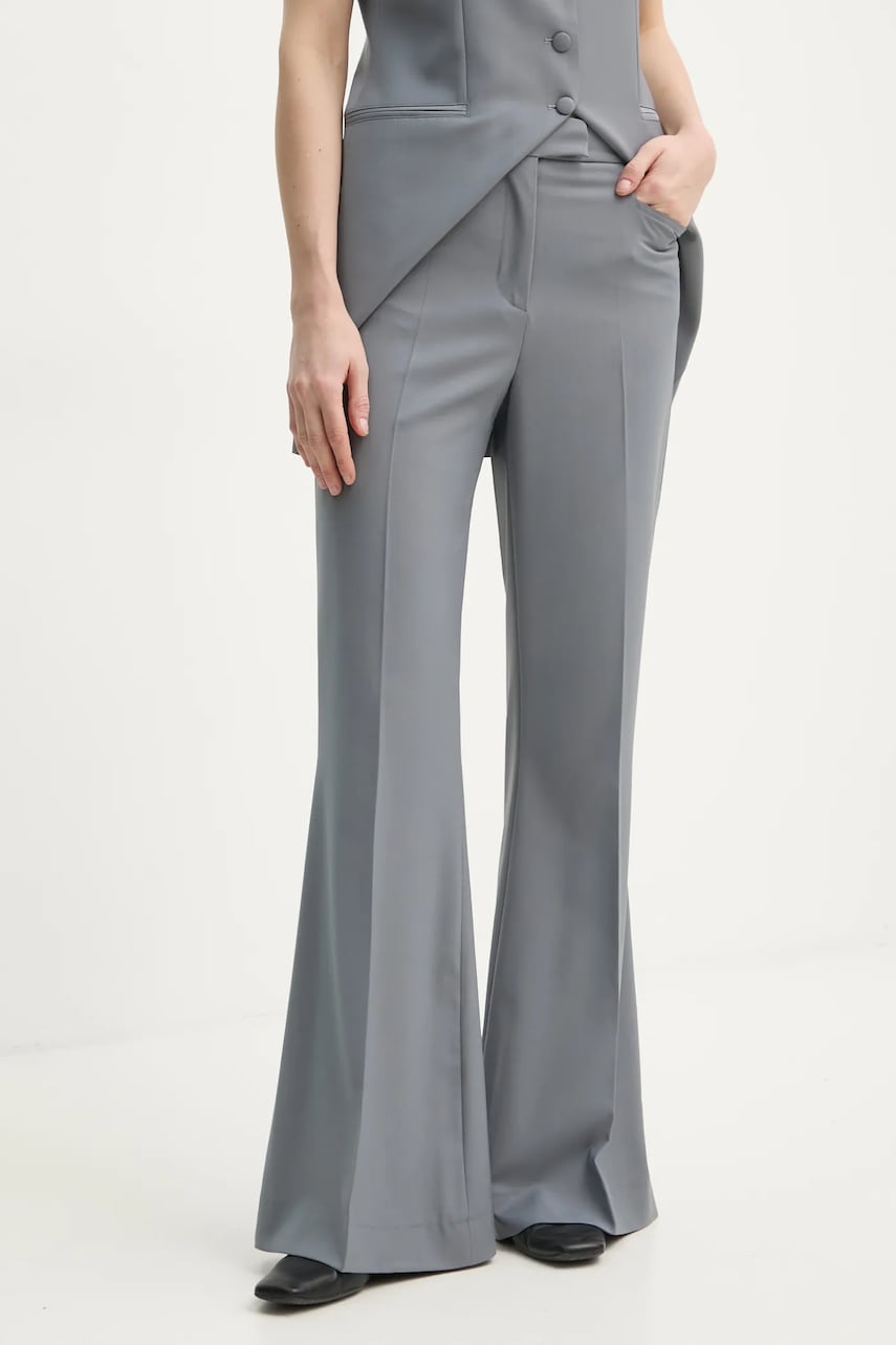 Remain pantaloni din lana culoarea gri, evazati, high waist, 5023923046 Remain pantaloni din lana culoarea gri, evazati, high waist, 5023923046