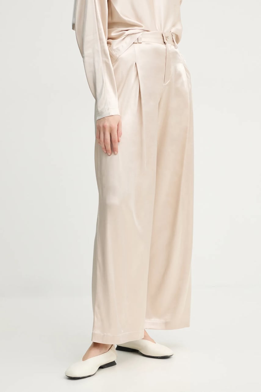 AERON pantaloni WELLEN femei, culoarea bej, lat, high waist, PA249558 AERON pantaloni WELLEN femei, culoarea bej, lat, high waist, PA249558