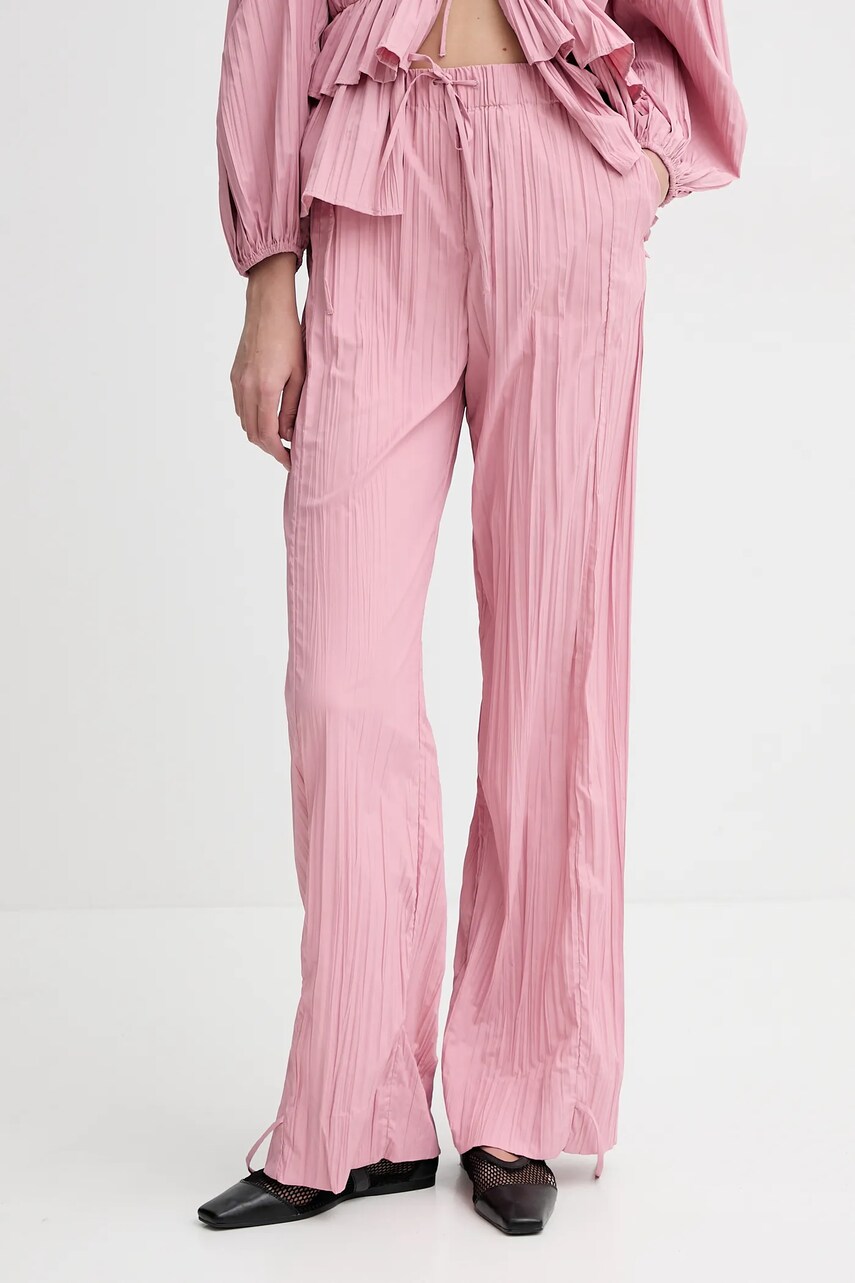 Stine Goya pantaloni culoarea roz, drept, high waist, SG-SS25-P078-2342