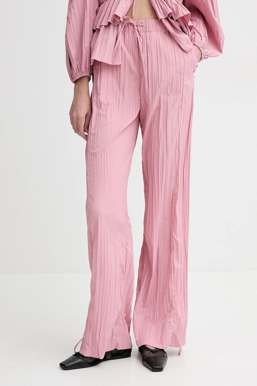 Stine Goya pantaloni culoarea roz, drept, high waist, SG-SS25-P078-2342