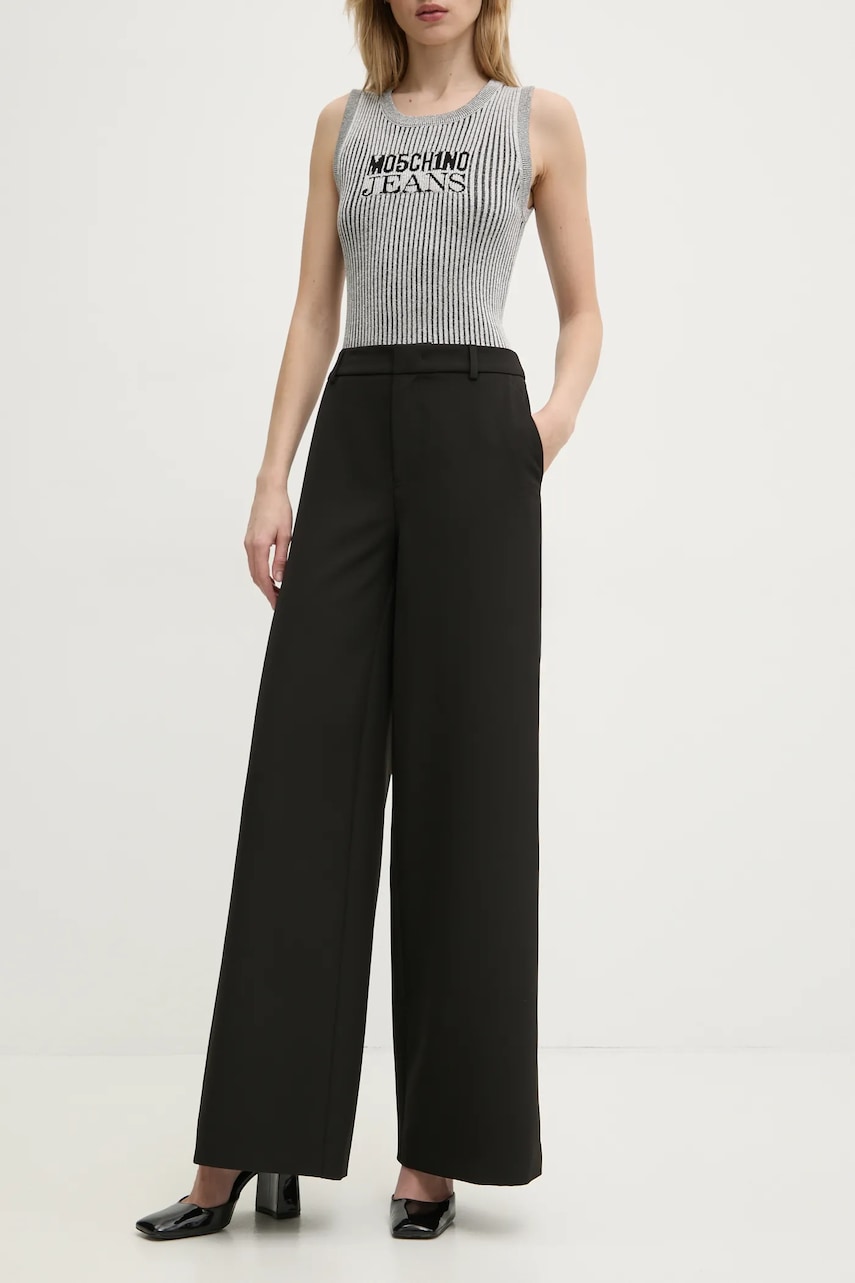 Moschino Jeans pantaloni femei, culoarea negru, lat, high waist, 0339 3225 Moschino Jeans pantaloni femei, culoarea negru, lat, high waist, 0339 3225
