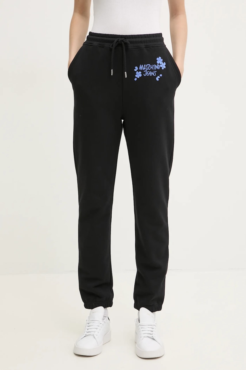 Moschino Jeans pantaloni de trening din bumbac culoarea negru, cu imprimeu, 0333 3228 Moschino Jeans pantaloni de trening din bumbac culoarea negru, cu imprimeu, 0333 3228
