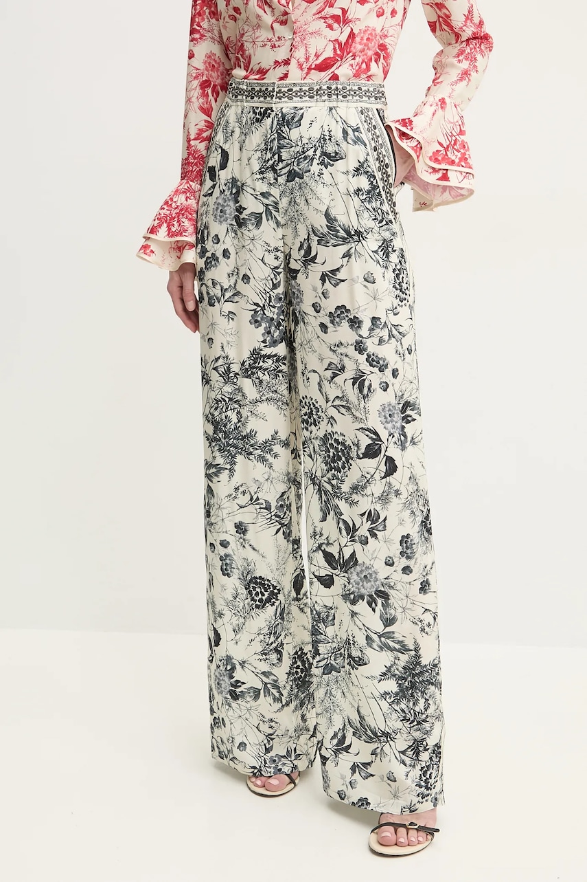 Simona Corsellini pantaloni femei, culoarea bej, drept, high waist, P25CPPA002