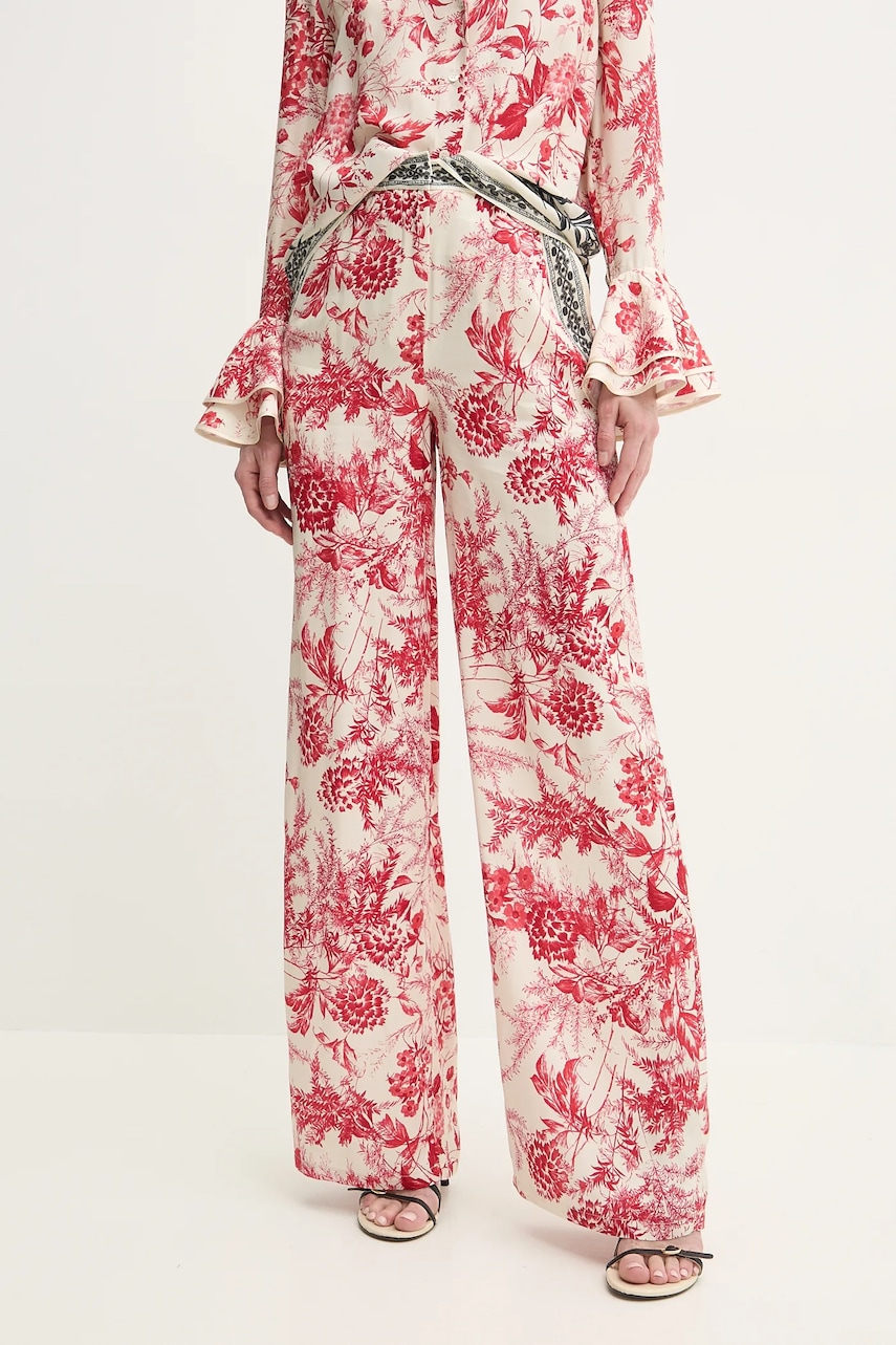 Simona Corsellini pantaloni femei, culoarea bej, drept, high waist, P25CPPA002