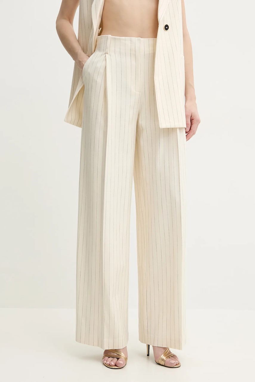 Simona Corsellini pantaloni femei, culoarea bej, lat, high waist, P25CPPA019 Simona Corsellini pantaloni femei, culoarea bej, lat, high waist, P25CPPA019