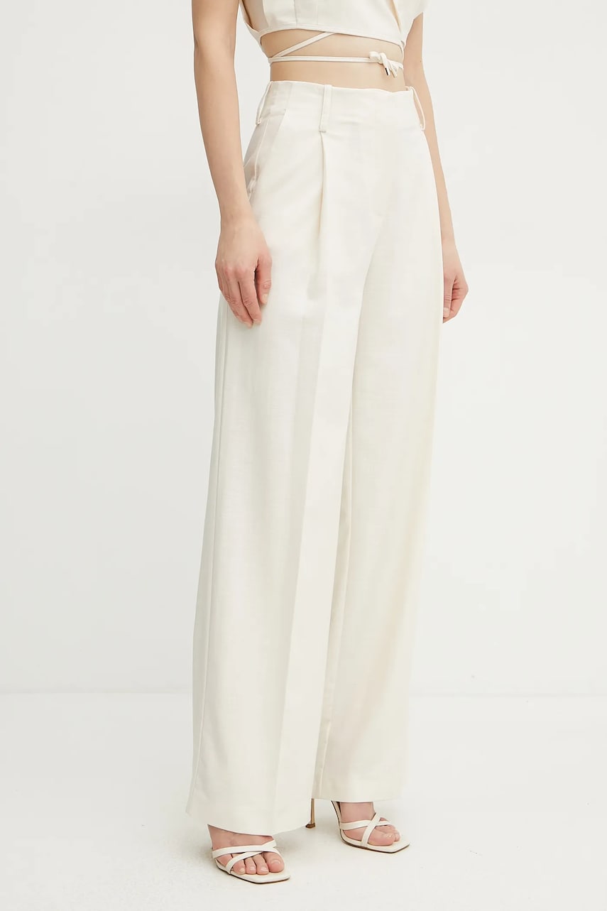 Simona Corsellini pantaloni femei, culoarea bej, lat, high waist, P25CPPA019 Simona Corsellini pantaloni femei, culoarea bej, lat, high waist, P25CPPA019