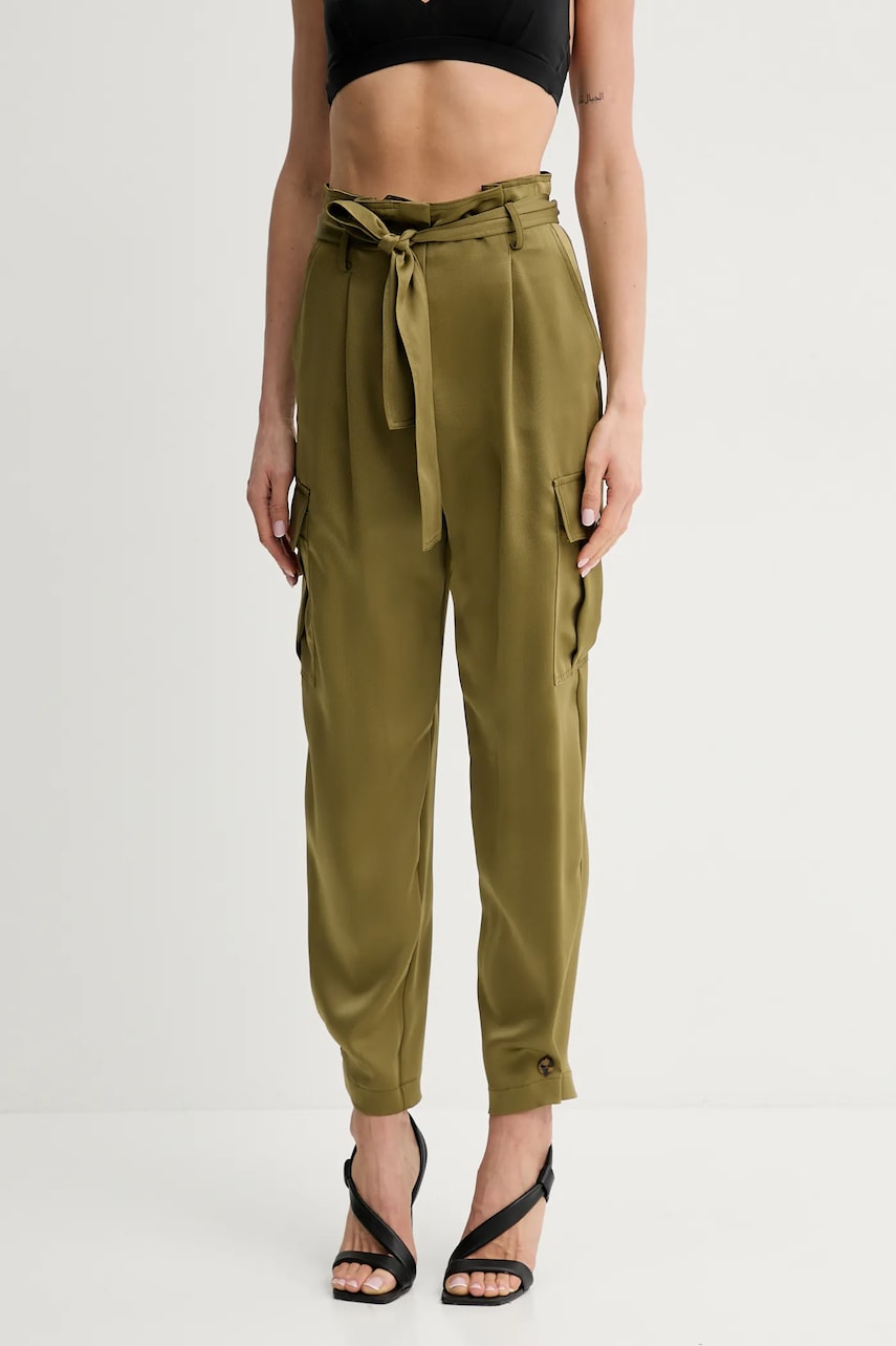 Simona Corsellini pantaloni femei, culoarea verde, fason chinos, high waist, P25CPPA020 Simona Corsellini pantaloni femei, culoarea verde, fason chinos, high waist, P25CPPA020