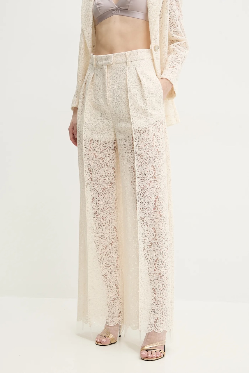 Simona Corsellini pantaloni femei, culoarea bej, lat, high waist, P25CPPA013