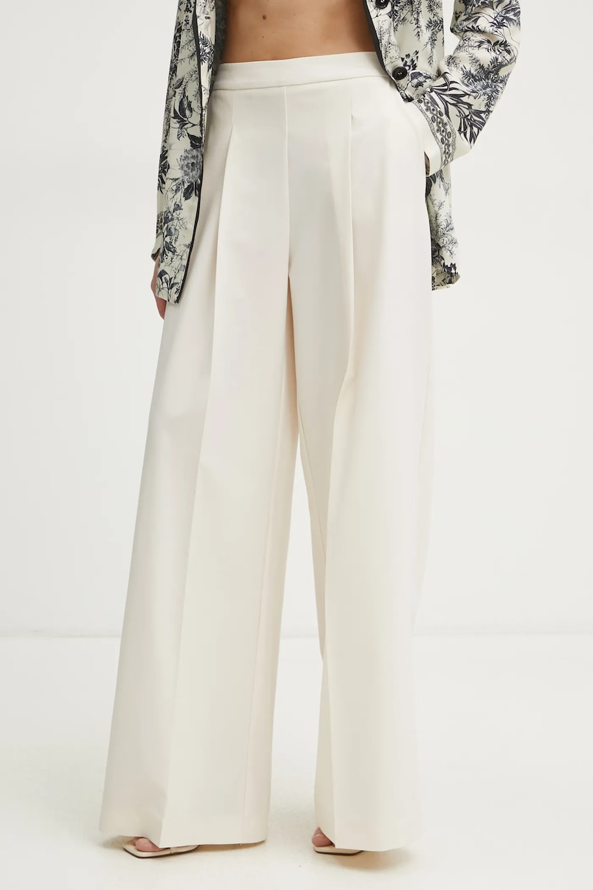 Simona Corsellini pantaloni femei, culoarea bej, lat, high waist, P25CPPA010 Simona Corsellini pantaloni femei, culoarea bej, lat, high waist, P25CPPA010