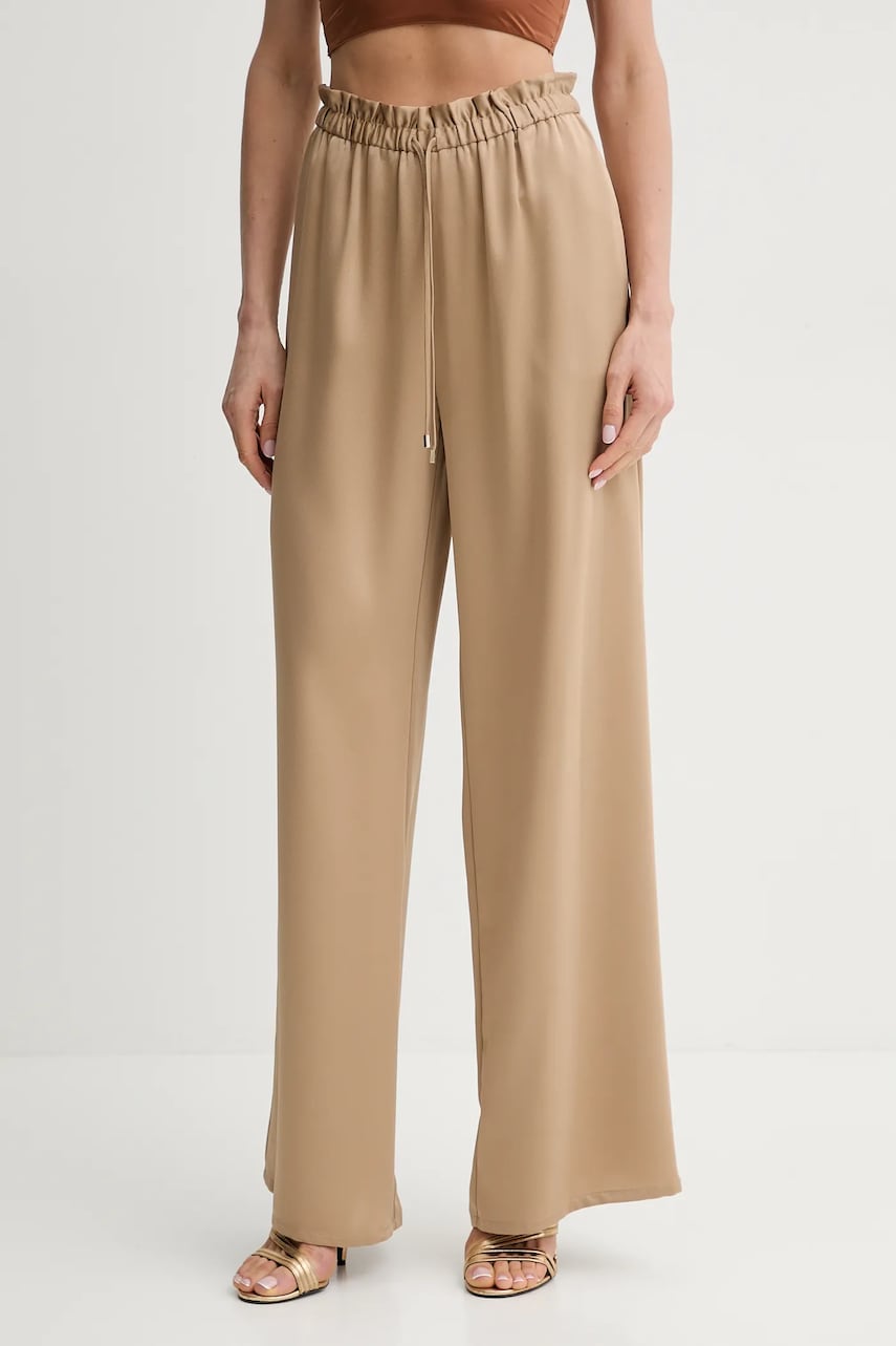 Simona Corsellini pantaloni femei, culoarea bej, lat, high waist, P25CPPA004