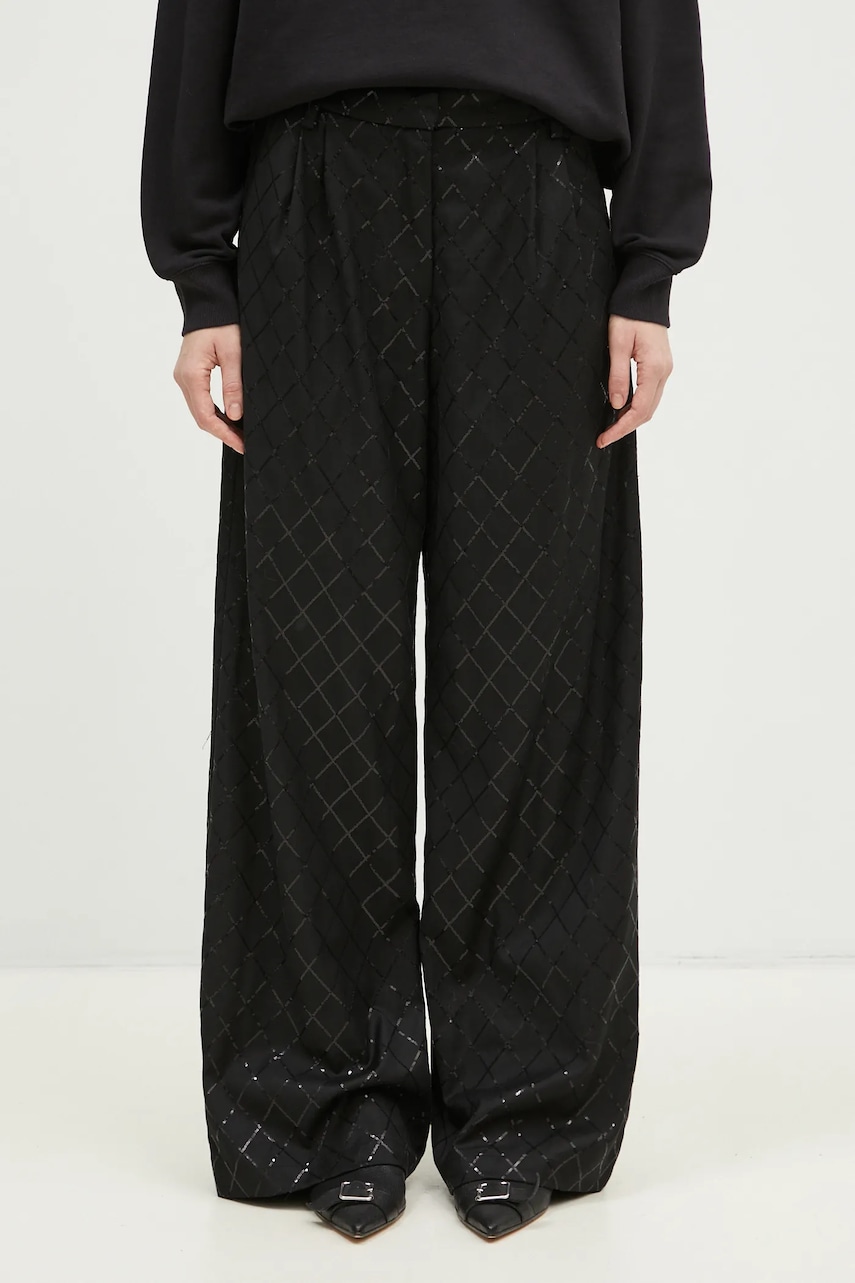 Rotate pantaloni Wide Leg Sequins Pants femei, culoarea negru, lat, medium waist, 113326100