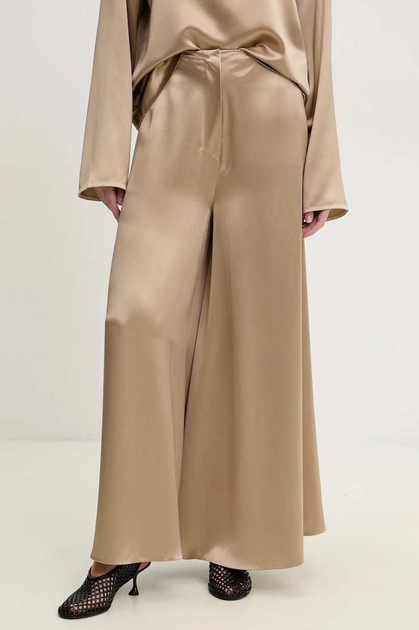 Nanushka pantaloni ZANIAH femei, culoarea bej, lat, high waist, NW25RSPA02872