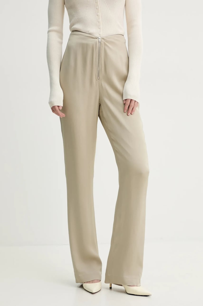 Nanushka pantaloni LINETT femei, culoarea bej, drept, high waist, NW25RSPA19572 Nanushka pantaloni LINETT femei, culoarea bej, drept, high waist, NW25RSPA19572