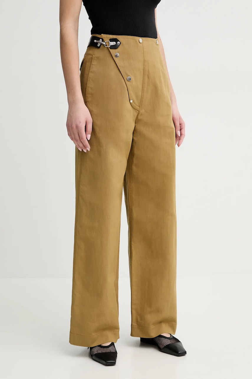 Levně Kalhoty Nanushka SHARNI dámské, zelená barva, široké, high waist, NW25RSPA20763