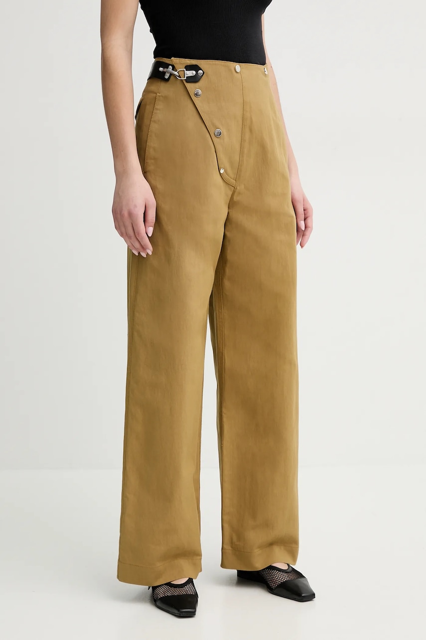 Nanushka pantaloni SHARNI femei, culoarea verde, lat, high waist, NW25RSPA20763