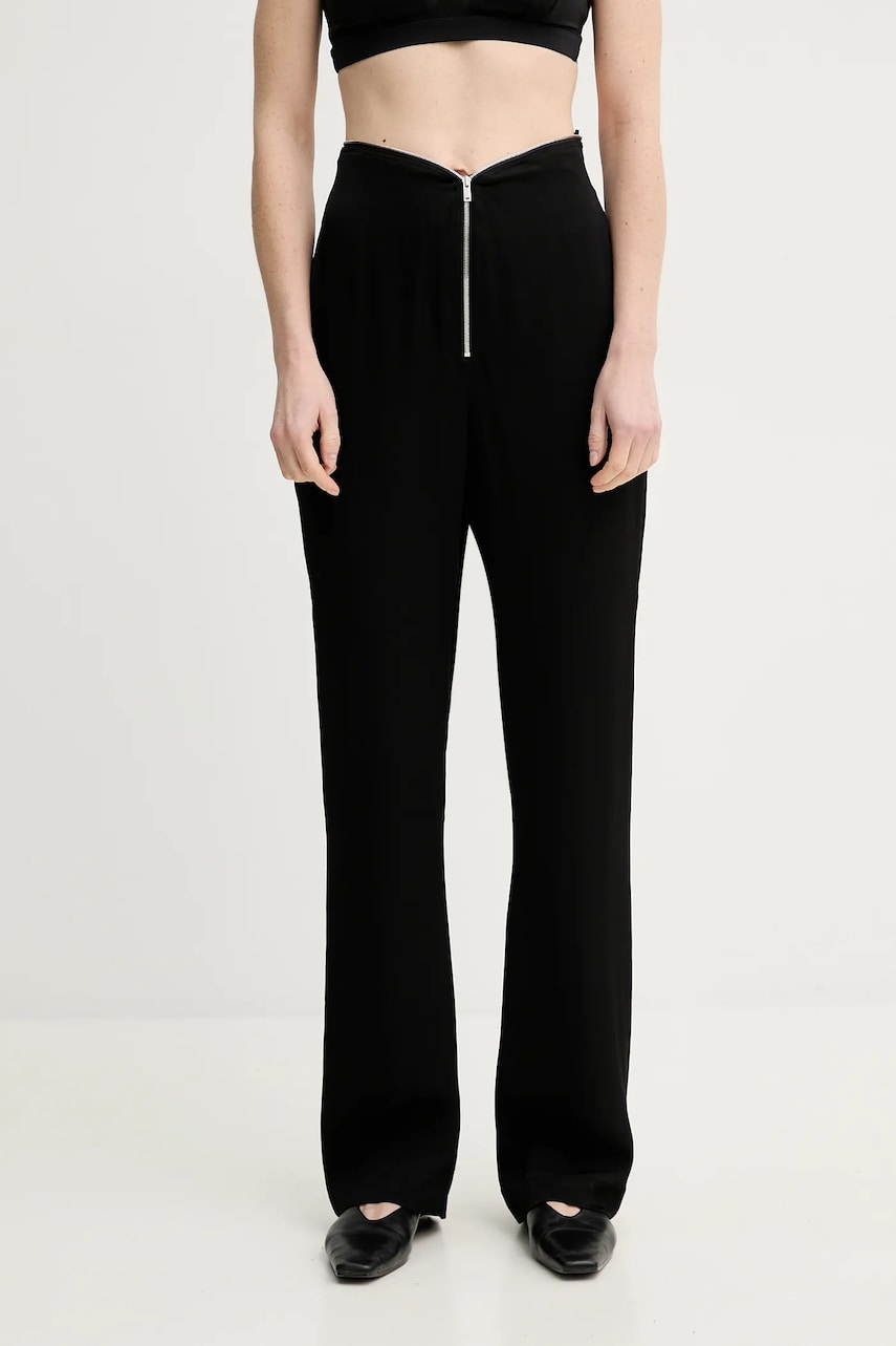 Nanushka pantaloni LINETT femei, culoarea negru, drept, high waist, NW25RSPA19499 Nanushka pantaloni LINETT femei, culoarea negru, drept, high waist, NW25RSPA19499