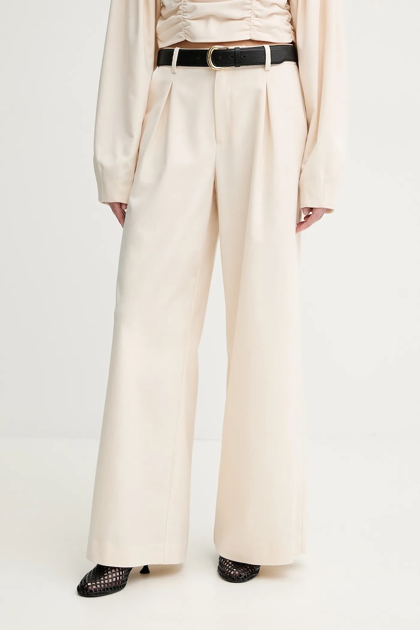 Gestuz pantaloni din lana culoarea bej, lat, high waist, 10909915 Gestuz pantaloni din lana culoarea bej, lat, high waist, 10909915