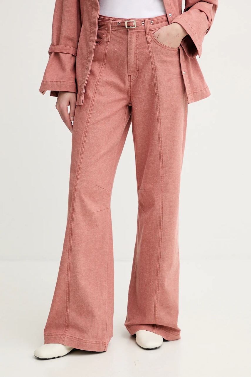 Gestuz pantaloni femei, culoarea portocaliu, lat, high waist, 10909927