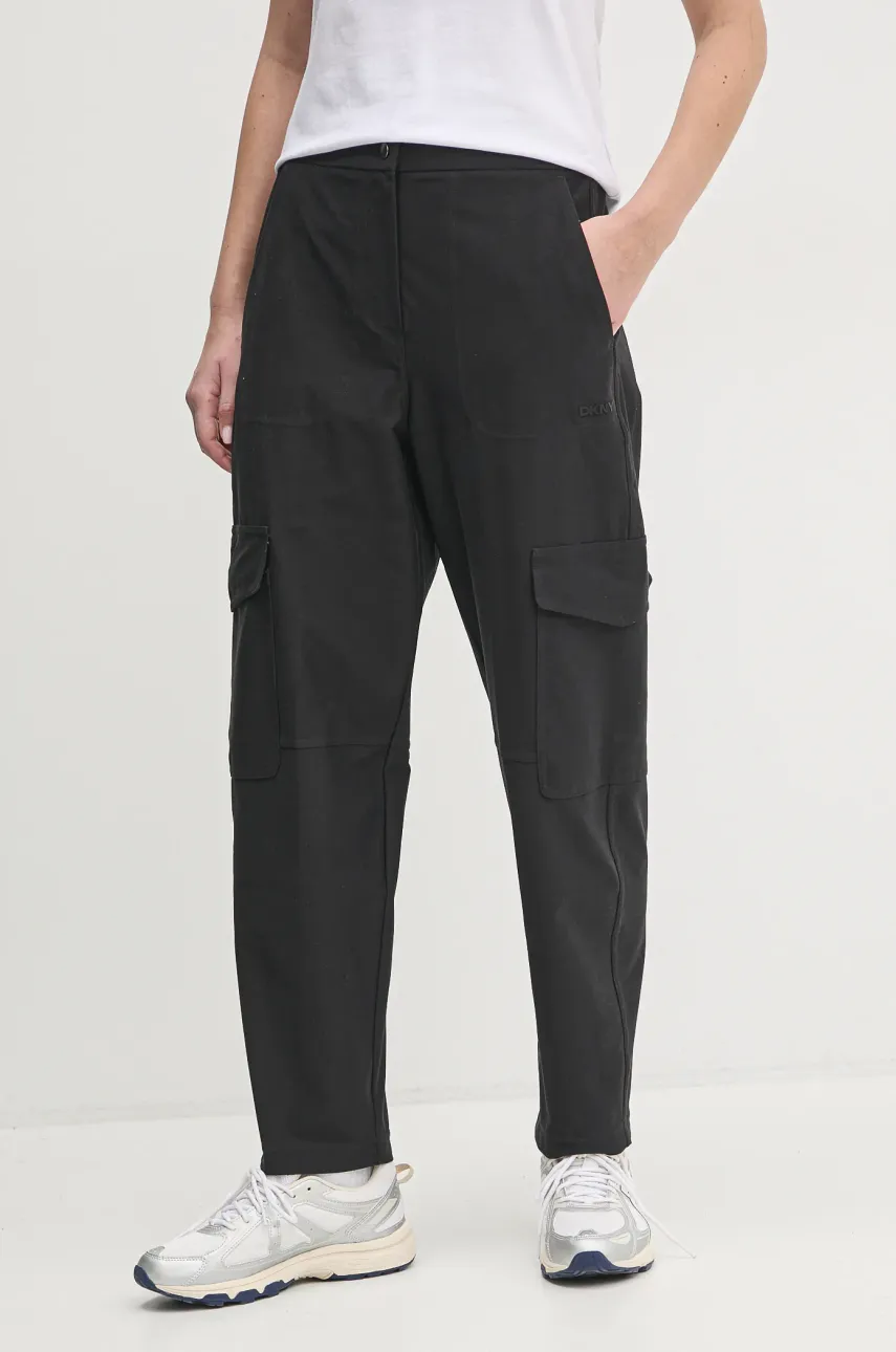 Kalhoty Dkny dámské, černá barva, kapsáče, high waist, DP5P3500