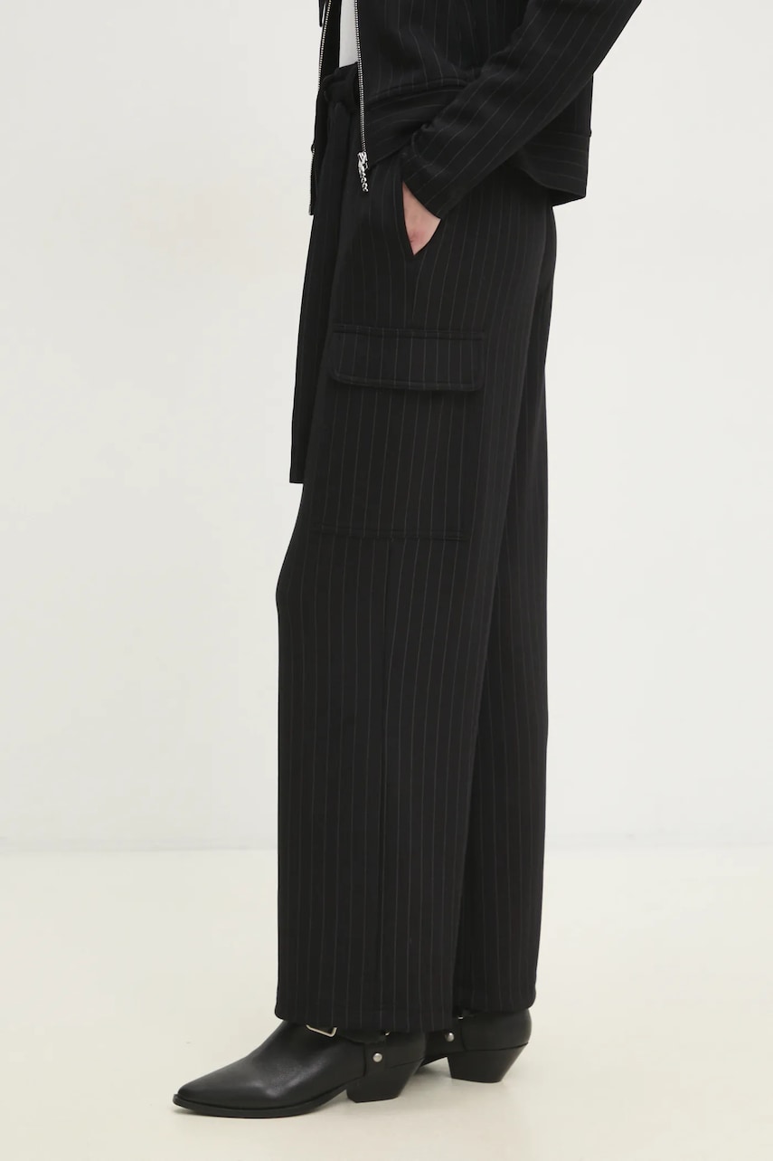 Levně Kalhoty Dkny dámské, černá barva, široké, high waist, P4KF6ZNA