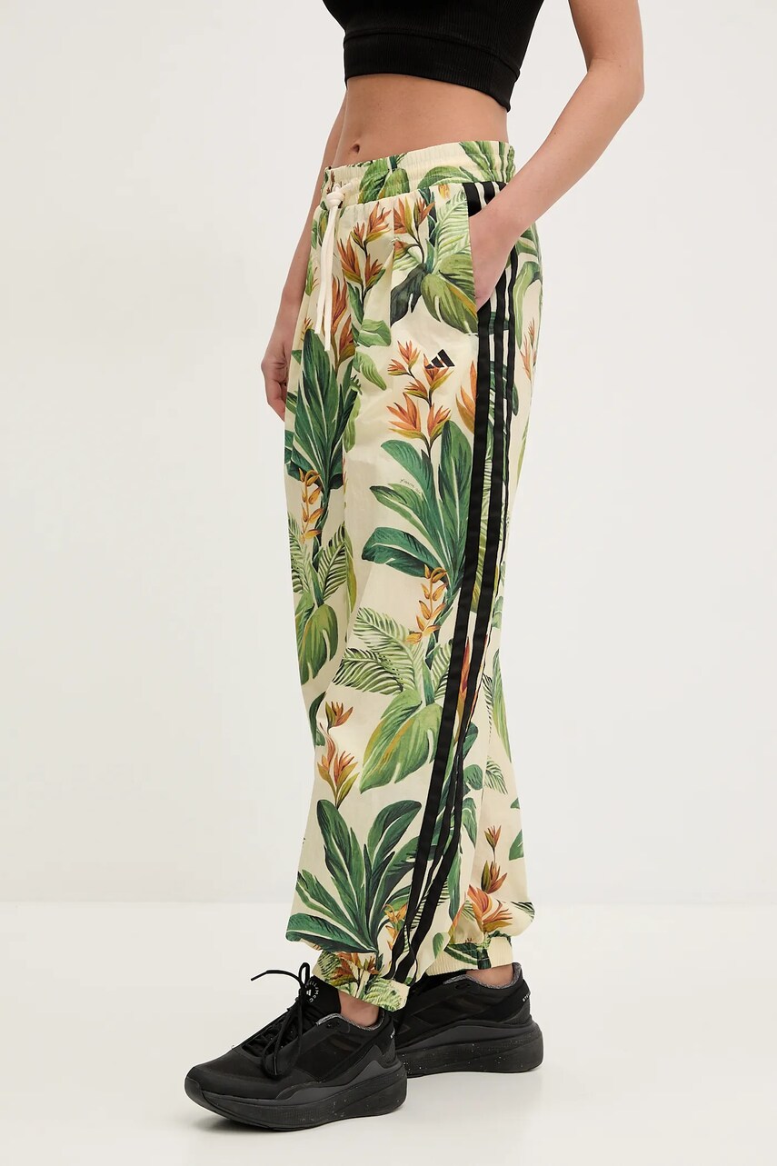 adidas pantaloni de trening x Farm Rio femei, culoarea verde, modelator, JD6300