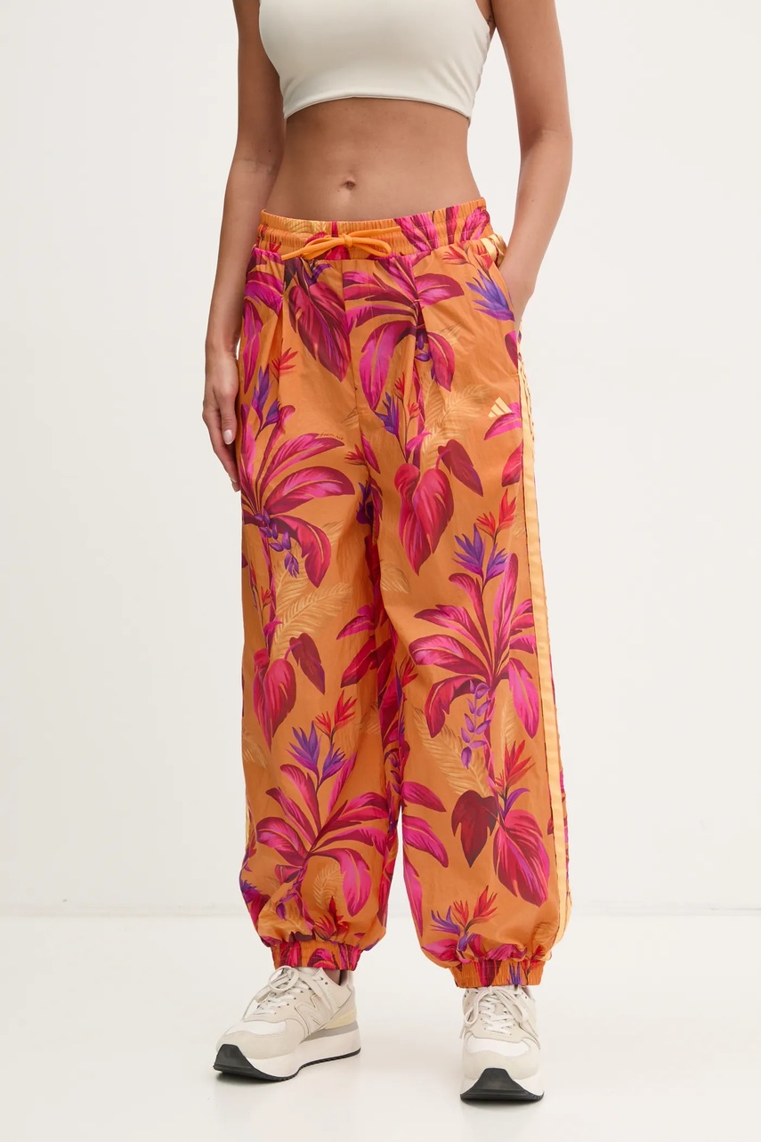 adidas pantaloni de trening x Farm Rio femei, culoarea portocaliu, modelator, JD6301