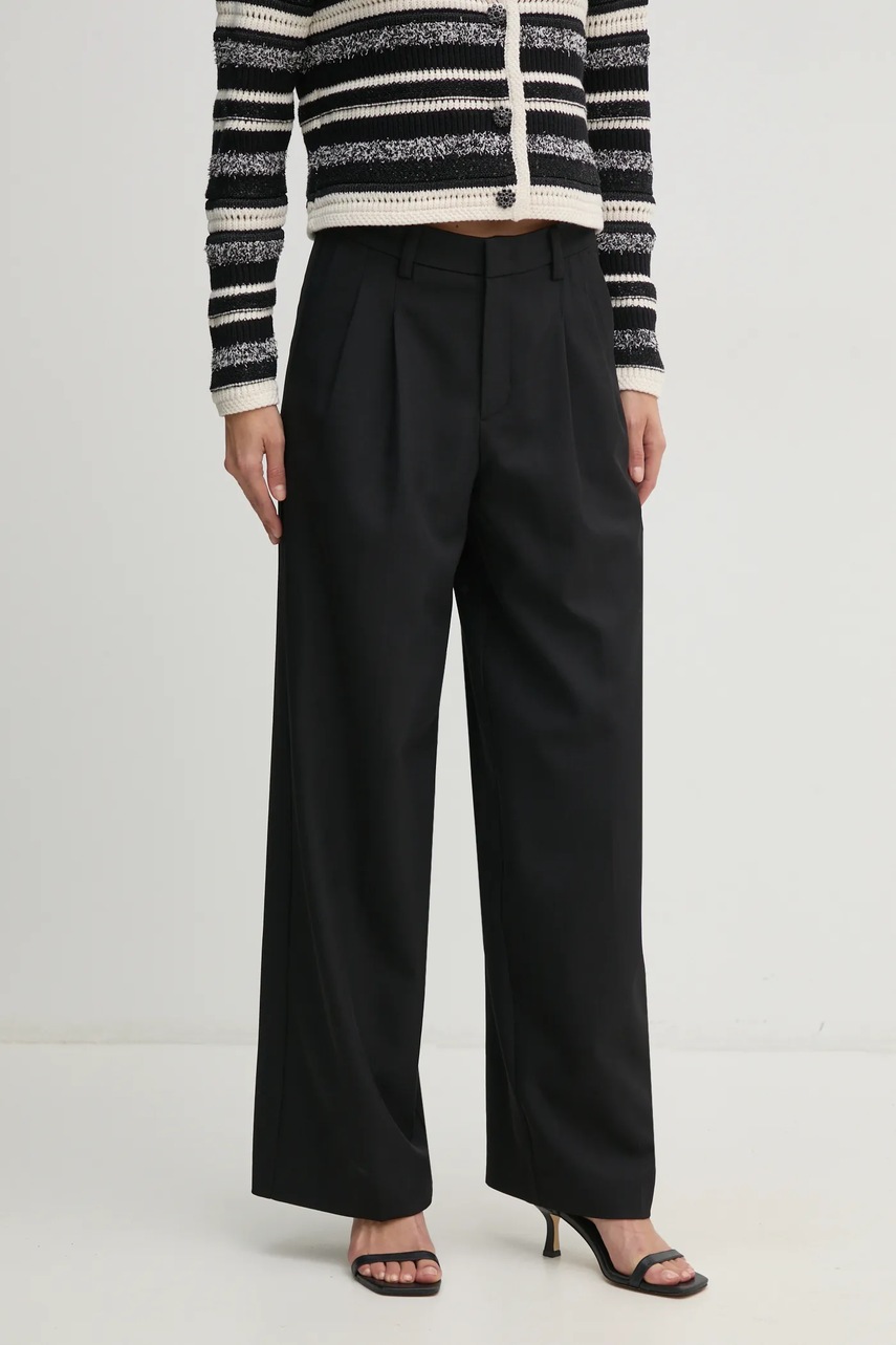 OUI pantaloni femei, culoarea negru, lat, high waist, 90589