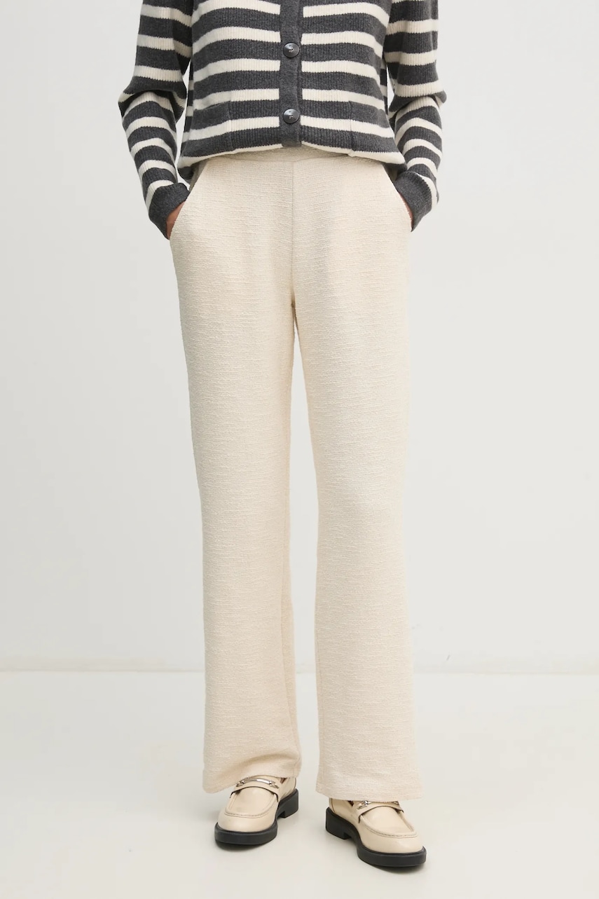 OUI pantaloni femei, culoarea bej, drept, high waist, 91672 OUI pantaloni femei, culoarea bej, drept, high waist, 91672