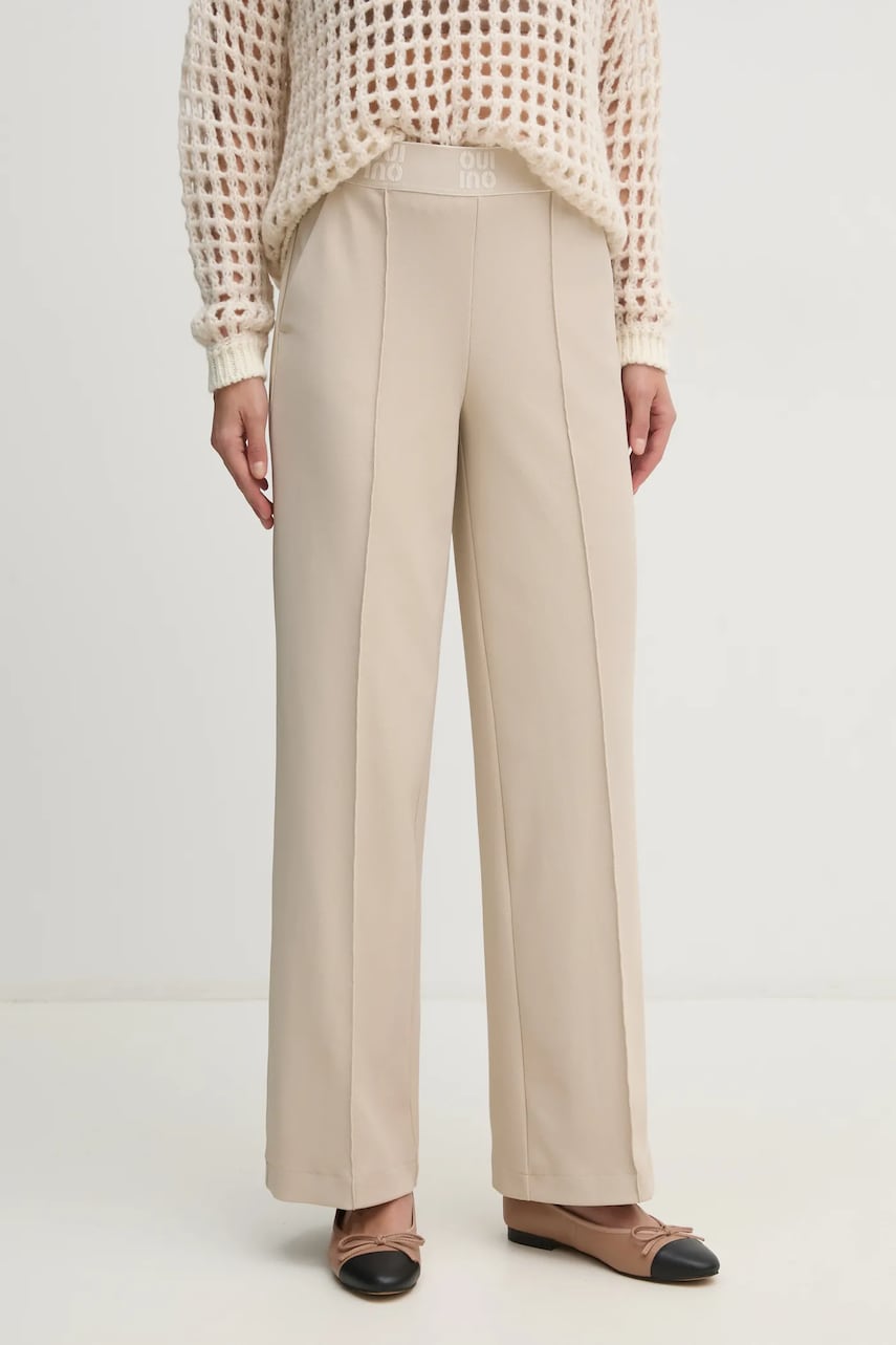 OUI pantaloni femei, culoarea bej, lat, high waist, 90598 OUI pantaloni femei, culoarea bej, lat, high waist, 90598