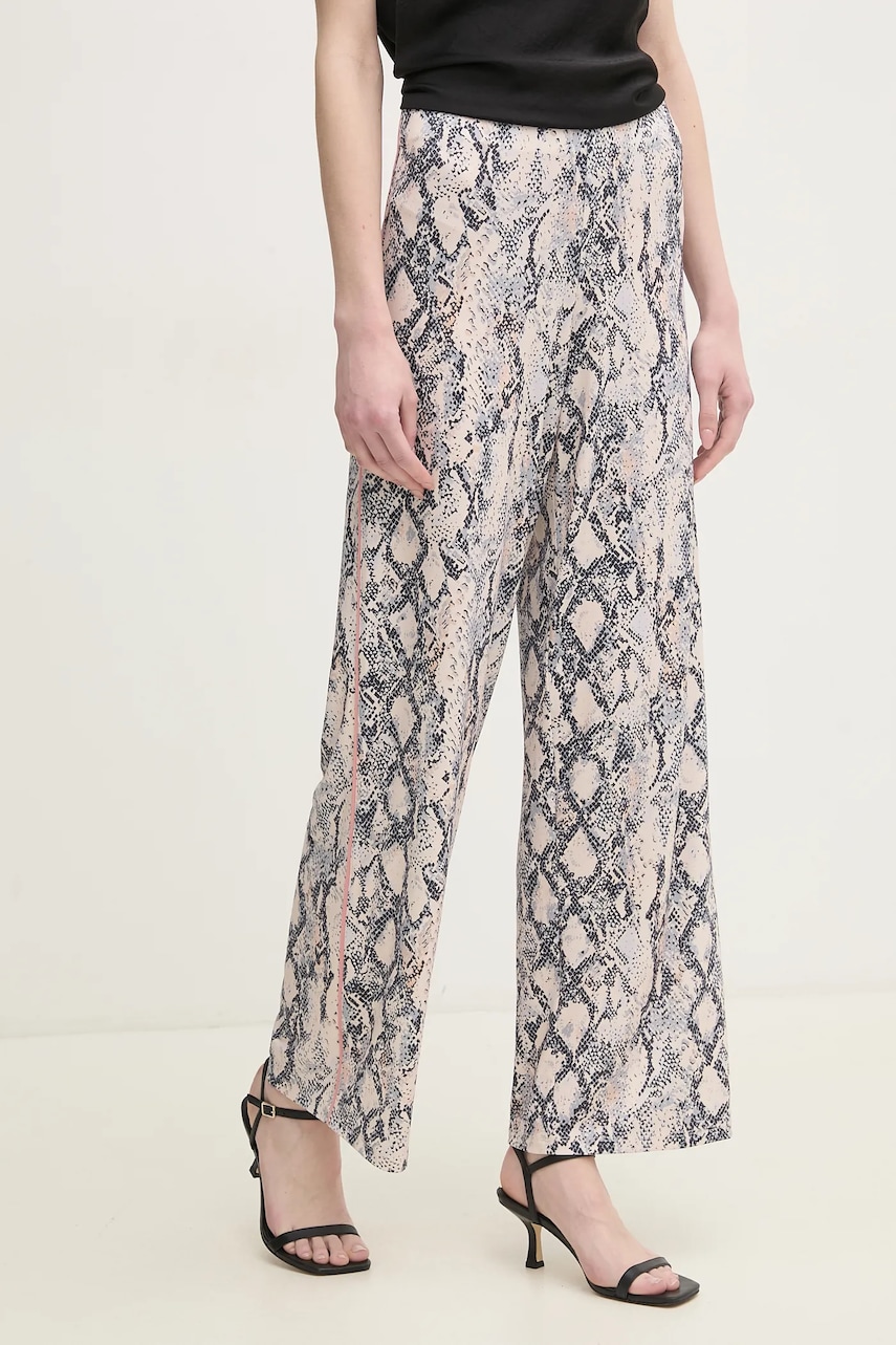 OUI pantaloni femei, culoarea bej, drept, high waist, 91761